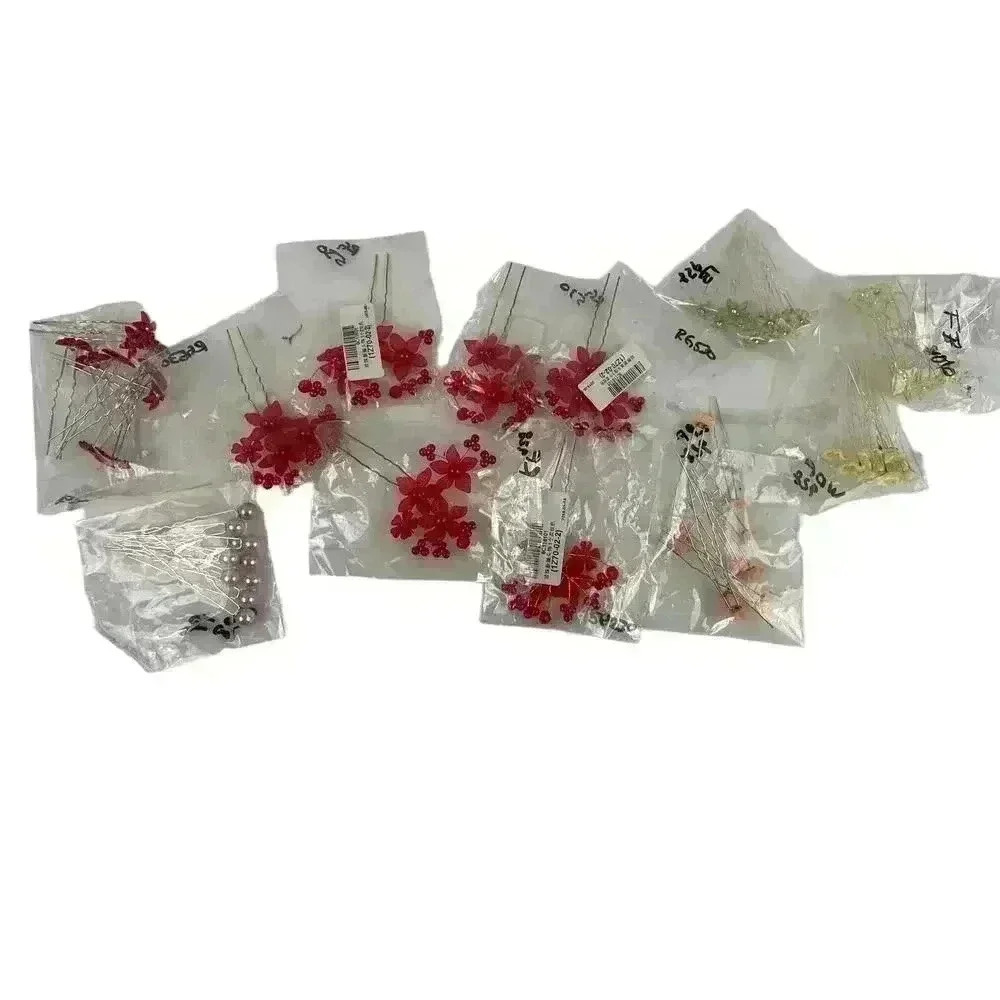 Bulk Flower Hair Pins Silver Tone Metal - Bridal Assorted Blue‎ Red Pink NEW